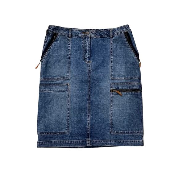 90s Y2K BCBGMaxAzaria Jeans Denim Cargo Skirt Sz 12 Knee Length - Picture 1 of 5